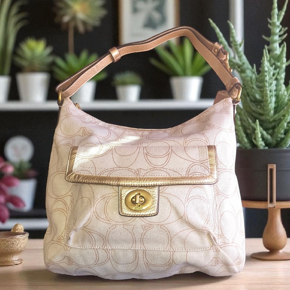 Coach Penelope Canvas Signature Metallic Gold / Beige Adjustable Shoulder Strap